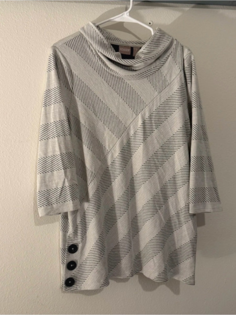 Chico's Cream and Gray Striped Cowl Neck Sweater - Picture 1 of 3